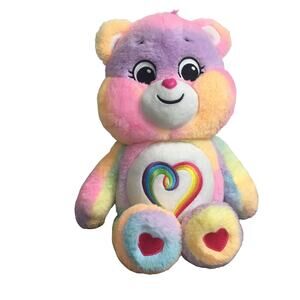 Y2K Care Bears Togetherness Plush Stuffed Toy Rainbow Embroidered Heart 14"